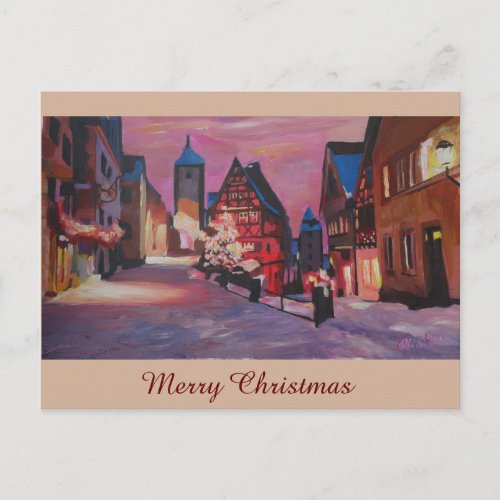 Romantic Rothenburg Tauber Germany in winter Holiday Postcard