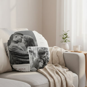 Romantic Round Photo Collage, "Be Mine" love  Pillow