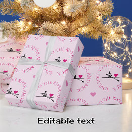 Romantic rower custom text pink wrapping paper