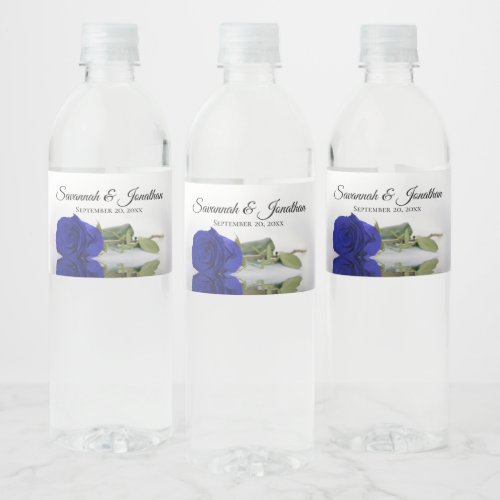 Romantic Royal Blue or Cobalt Rose Elegant Wedding Water Bottle Label