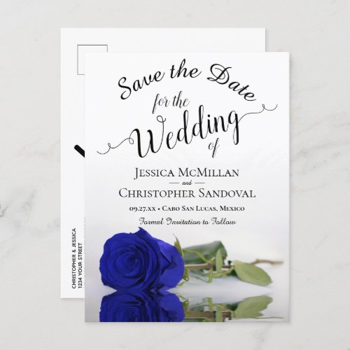 Romantic Royal Blue Rose Wedding Save the Date Announcement Postcard