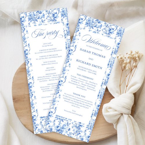 Romantic Royal Blue Toile de Jouy Wedding Program