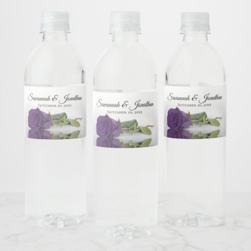 Romantic Royal Purple Rose Elegant Wedding Water Bottle Label