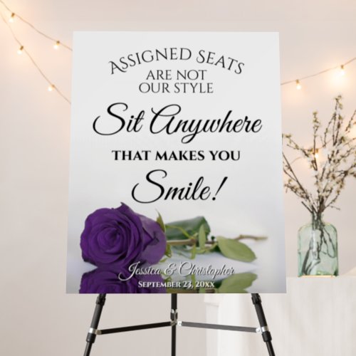 Romantic Royal Purple Rose Open Seating Wedding Foam Board