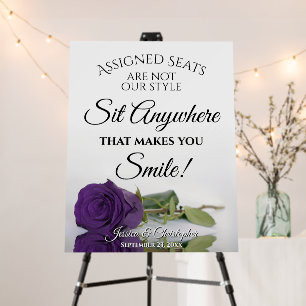 Romantic Royal Purple Rose Open Seating Wedding Foam Board