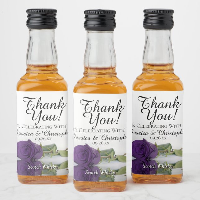 Romantic Royal Purple Rose Wedding Thank You Mini Liquor Bottle Label (Bottles)