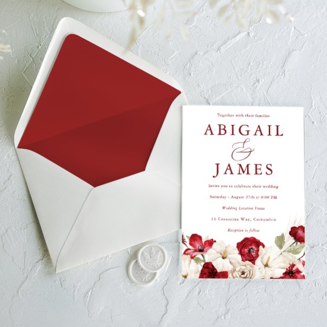 Romantic Ruby Red & Ivory Elegant Classic Wedding Invitation (Creator Uploaded)