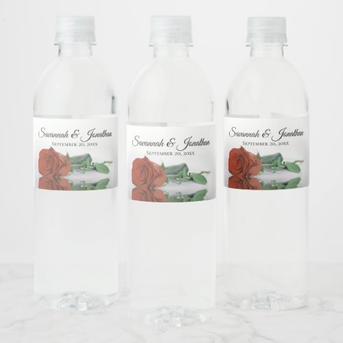 Romantic Rust Orange Rose Elegant Wedding Water Bottle Label