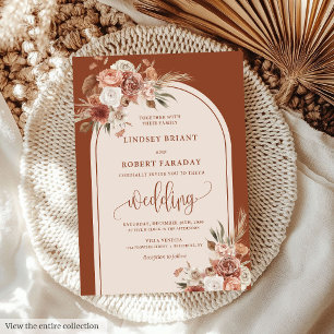 Romantic Rust Pampas Grass Floral Wedding Invites