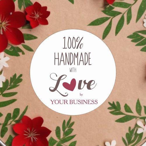 Romantic Rustic 100 Handmade with Love Quote Classic Round Sticker