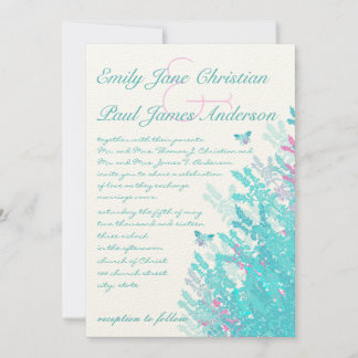 Romantic Rustic Aqau Pink Wildflower Bee Invitation