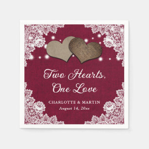 Romantic Rustic Burlap and Lace Burgundy Wedding Napkins