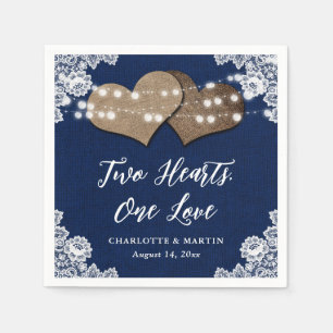 Romantic Rustic Burlap and Lace Navy Blue Wedding Napkins