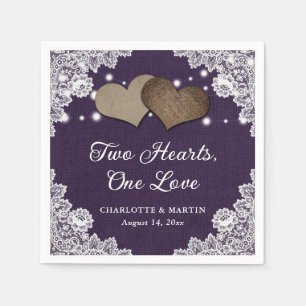 Romantic Rustic Burlap and Lace Purple Wedding Napkins