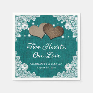 Romantic Rustic Burlap and Lace Teal Wedding Napkins