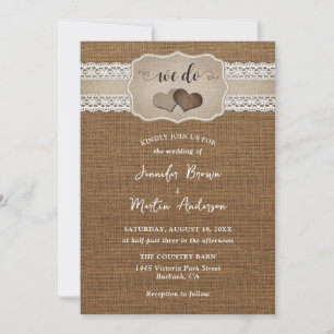 Romantic Rustic Burlap and Lace Wedding Invitation