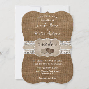 Romantic Rustic Burlap and Lace Wedding Invitation