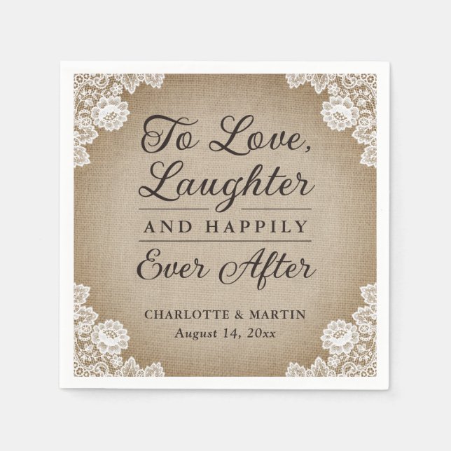 Romantic Rustic Burlap and Lace Wedding Napkins (Front)