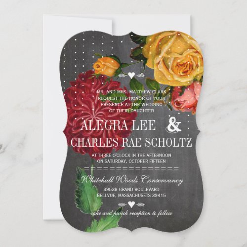 Romantic Rustic Chalkboard Heirloom Roses Invitation