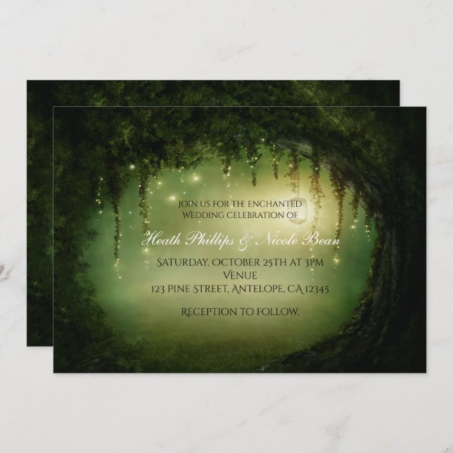 Romantic Rustic Enchanted Forest Tree Invitations (Front/Back)