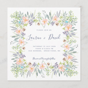 Romantic rustic floral watercolor Wedding Invitation
