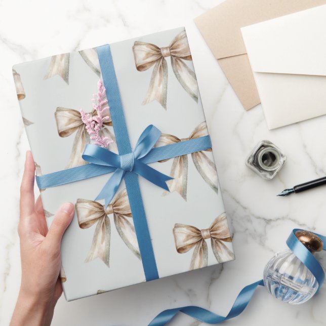 Romantic Rustic Green White Gold Bow Wedding Wrapping Paper (Gifting)