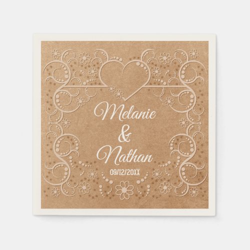 Romantic Rustic Heart Ornate Lace Napkins