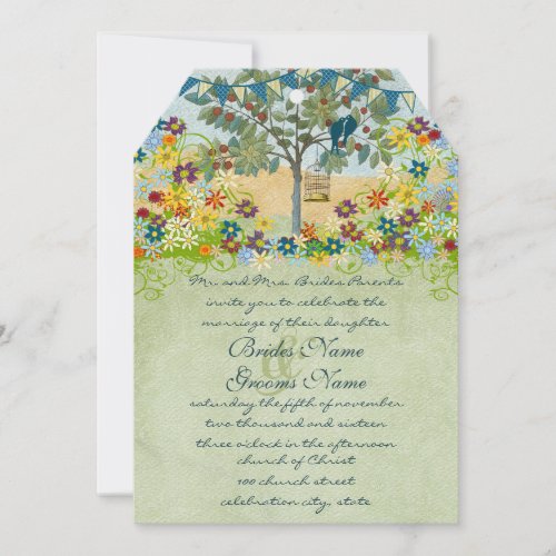 Romantic Rustic Love Birds Tree Wedding Invitation