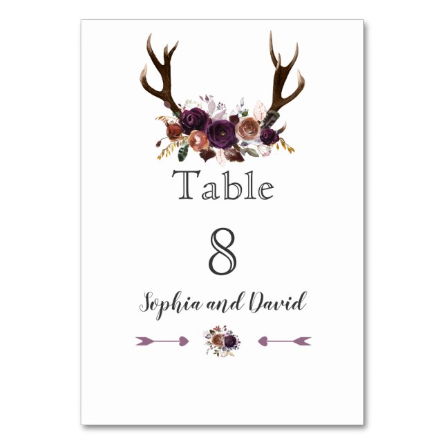 Romantic Rustic Marsala Floral Table Number (Front)