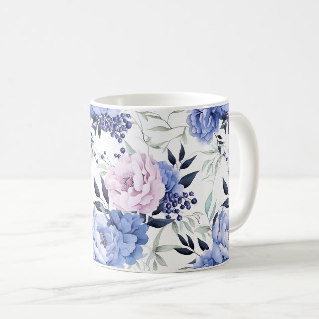Romantic Rustic Pink and Blue Peony Floral Mug (Front Right)