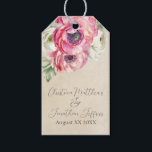 Romantic Rustic Pink & White Ranunculus Gift Tags<br><div class="desc">These vintage style, romantic gift tags feature a rustic parchment paper design with watercolor white and pink ranunculus flowers. A delicate floral bouquet of ranunculus and greenery is pictured on the top. Samples names of a newlywed couple and wedding date are printed in the top portion. You can personalize the...</div>