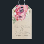Romantic Rustic Pink & White Ranunculus Gift Tags<br><div class="desc">These vintage style, romantic gift tags feature a rustic parchment paper design with watercolor white and pink ranunculus flowers. A delicate floral bouquet of ranunculus and greenery is pictured on the top. Samples names of a newlywed couple and wedding date are printed in the top portion. You can personalize the...</div>