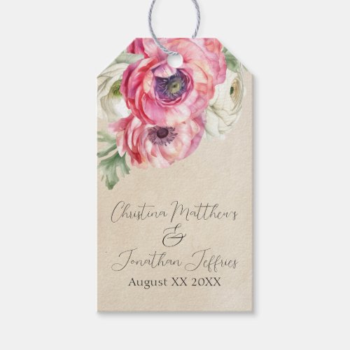 Romantic Rustic Pink  White Ranunculus Gift Tags