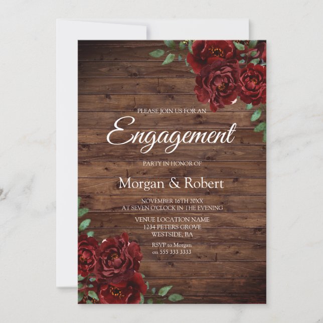 Romantic Rustic Red Rose Engagement Party Invite (Front)
