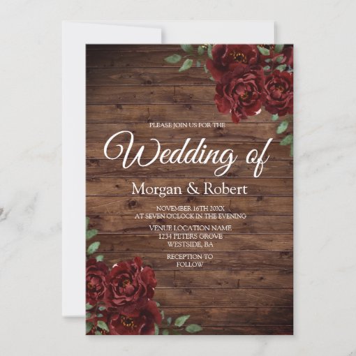 Romantic Rustic Red Rose Wedding Invitation | Zazzle