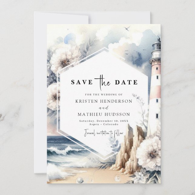 Romantic Rustic Style Lighthouse Wedding Save The Date (Front)