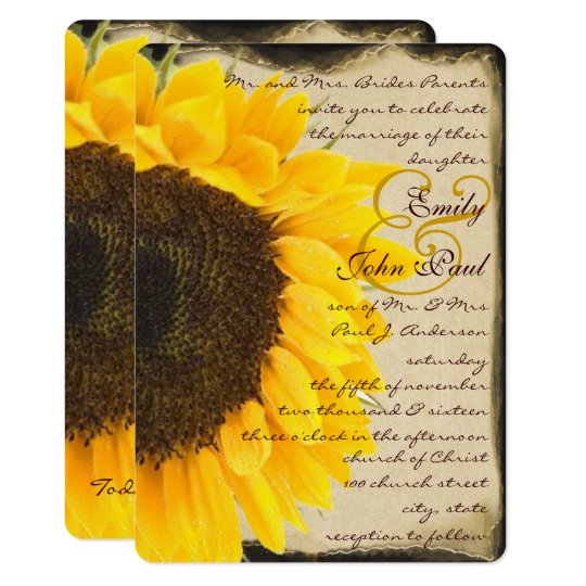 romantic rustic sunflower wedding invitation zazzle com