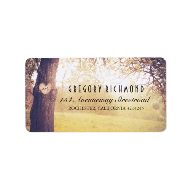 Romantic Rustic Tree and Heart Wedding Label (Front)