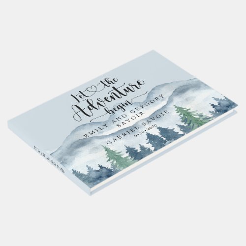 Romantic Rustic Watercolor Mountains Trees Wedding Guest Book