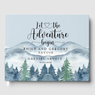 Romantic Rustic Watercolor Mountains Trees Wedding Guest Book