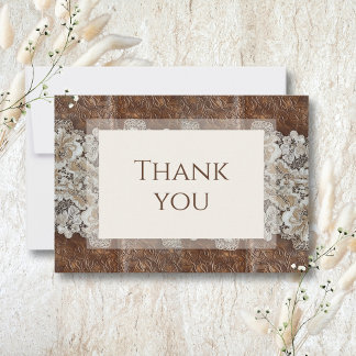 Romantic Rustic Western Country Leather and Lace Thank You Card