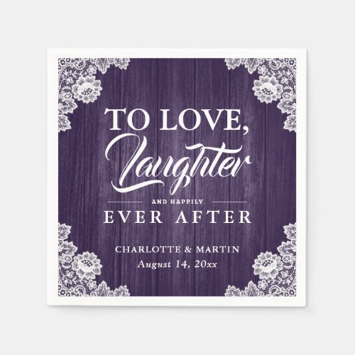 Romantic Rustic Wood Lace Purple Wedding Napkins