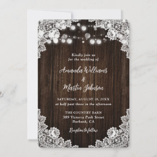 Romantic Rustic Wood Lace Wedding Invitations