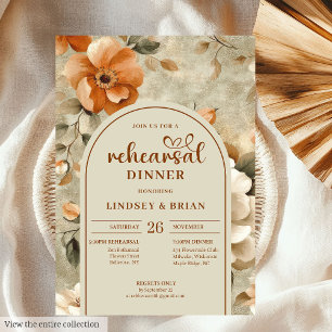 Romantic Rusty Beige Olive Floral Rehearsal Invite