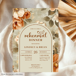 Romantic Rusty Beige Sage Floral Wedding Rehearsal Invitation