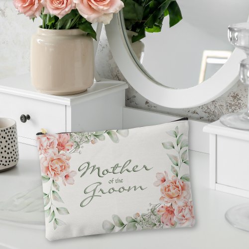 Romantic Sage and Coral Flower Mother of the Groom Accessory Pouch