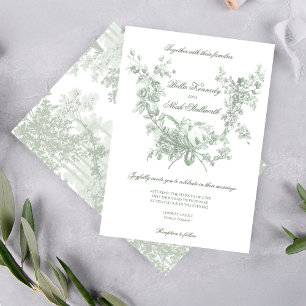 Romantic Sage Floral Wreath w/Lovebirds Wedding Invitation