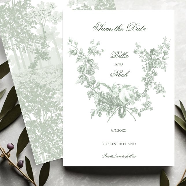 Romantic Sage Floral Wreath w/Lovebirds Wedding Save The Date (Creator Uploaded)