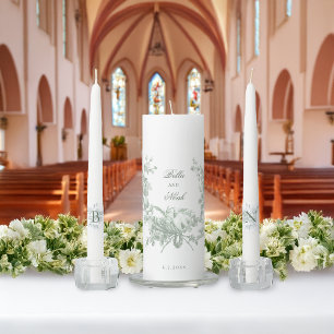 Romantic Sage Floral Wreath w/Lovebirds Wedding Unity Candle Set