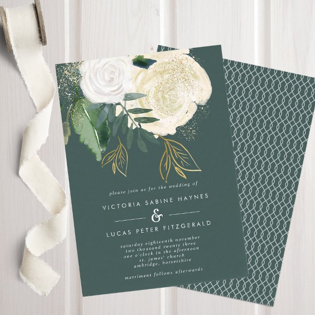 Romantic Sage & Gold Wedding Invitation (Creator Uploaded)